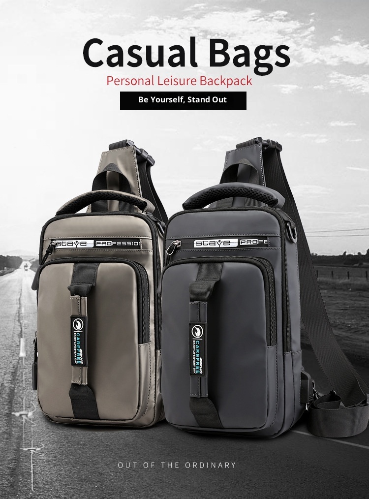 001 Solid Color Oxford Cloth Bag For Men, Single Shoulder Crossbody Business Casual Commuter Chest Bag, USB Backpack_voghion.com