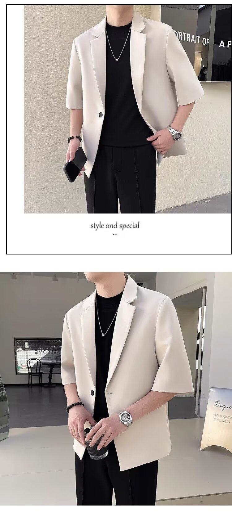 Completo estivo da uomo a maniche corte, slim fit, casual, alla moda, con maniche a sette quarti, piccolo blazer coreano_voghion.com