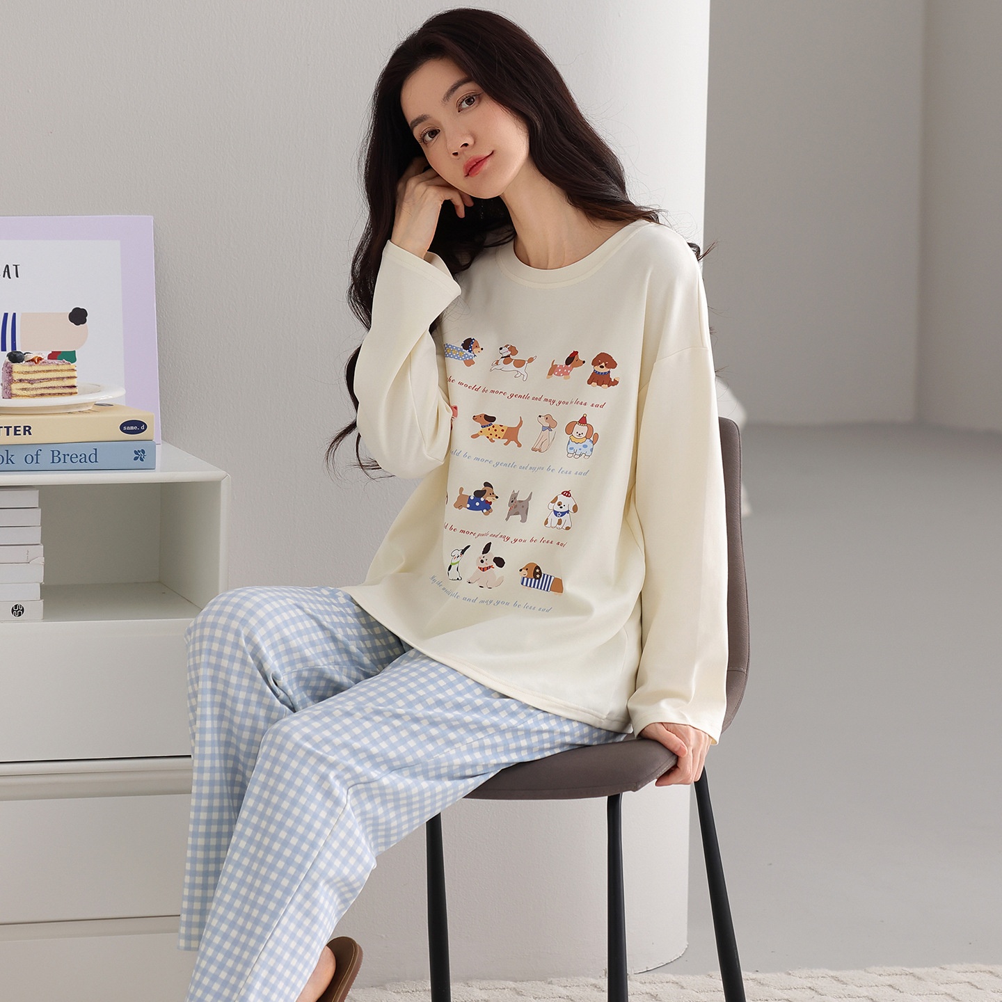 ChicShe New Spring Pajamas Ladies Pullover Autumn Winter Cartoon Long Sleeve Pants Cotton Home Clothes Set_voghion.com