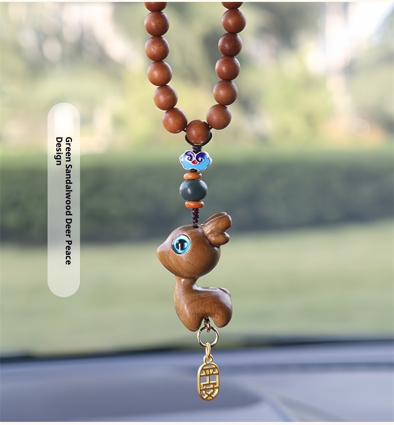 Ornamento "Buon viaggio" in legno di sandalo, cervo, specchietto retrovisore, grazioso ciondolo da appendere all'interno dell'auto, decorazione creativa_voghion.com
