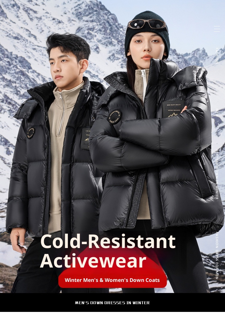 ChicShe Minus 40 Grad Nordosten Schwarz Gold Paar Daunenjacke Unisex Warm Kapuze Extrem Kalt Lang und Kurz Modischer Mantel_voghion.com