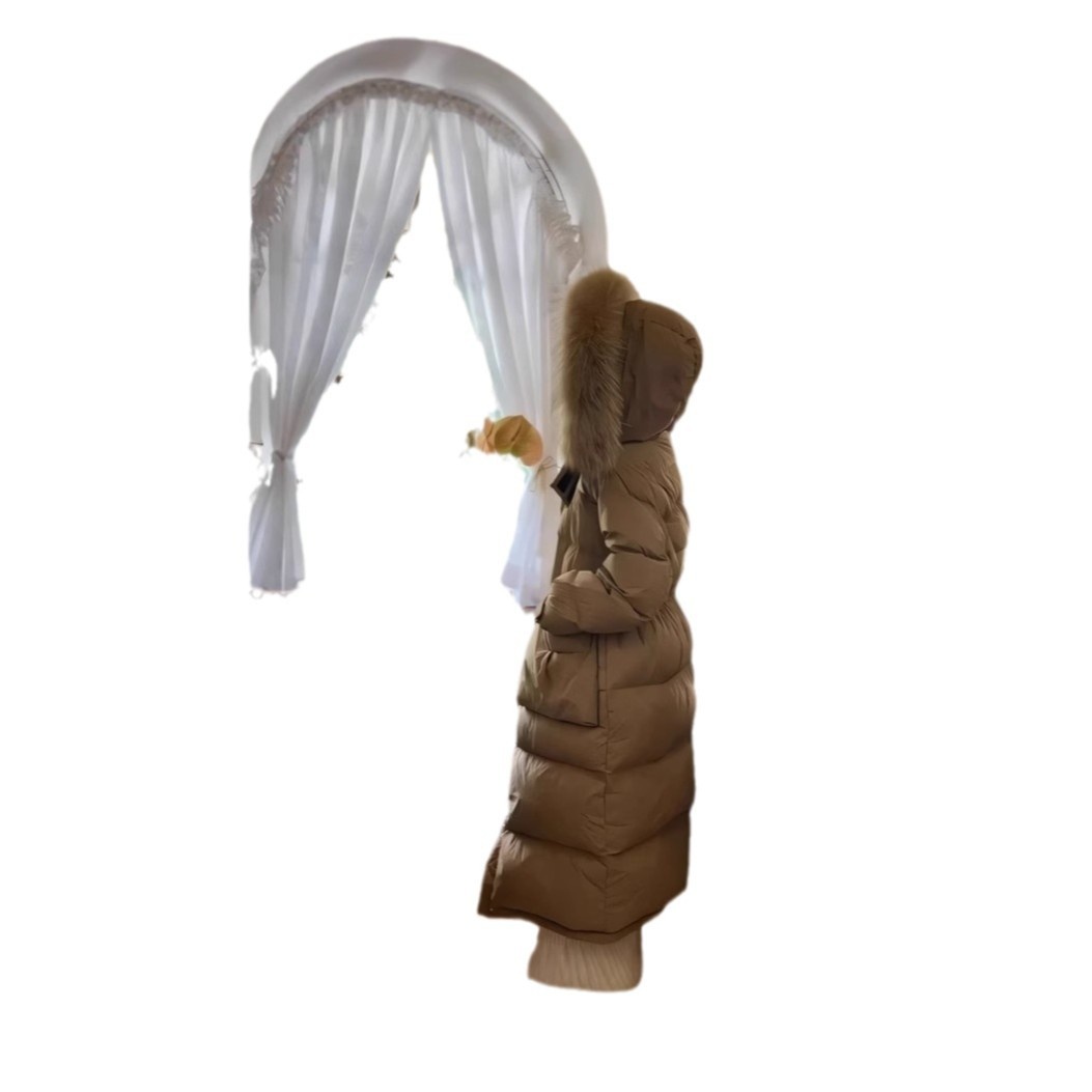 ChicShe 2024 New Winter Large Fur Collar Hooded Thickened Long White Duck Warm Korean Style Women's Down Jacket Coat_voghion.com