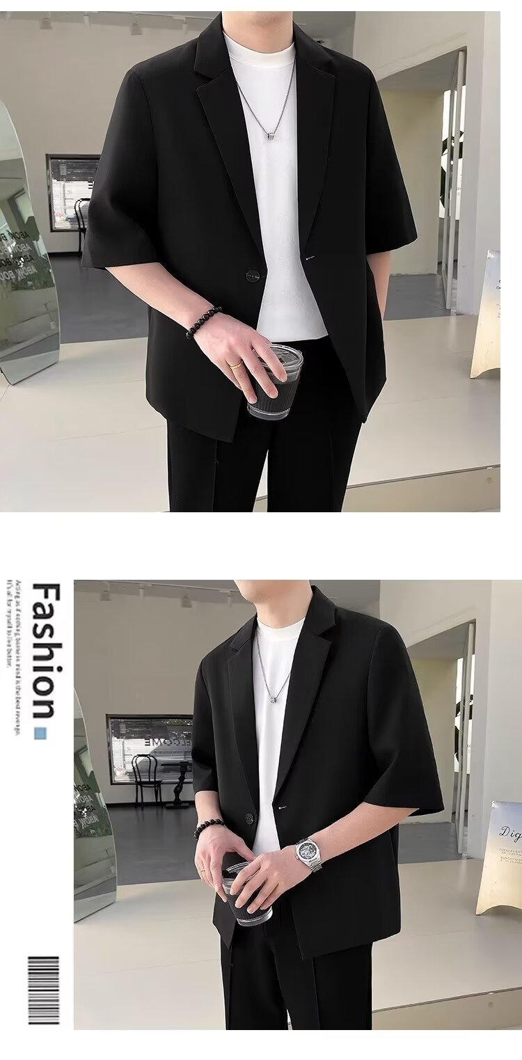 Completo estivo da uomo a maniche corte, slim fit, casual, alla moda, con maniche a sette quarti, piccolo blazer coreano_voghion.com