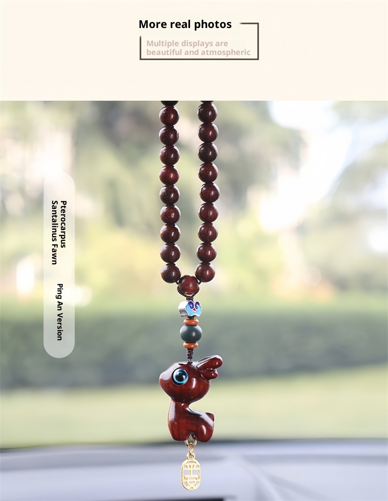 Ornamento "Buon viaggio" in legno di sandalo, cervo, specchietto retrovisore, grazioso ciondolo da appendere all'interno dell'auto, decorazione creativa_voghion.com