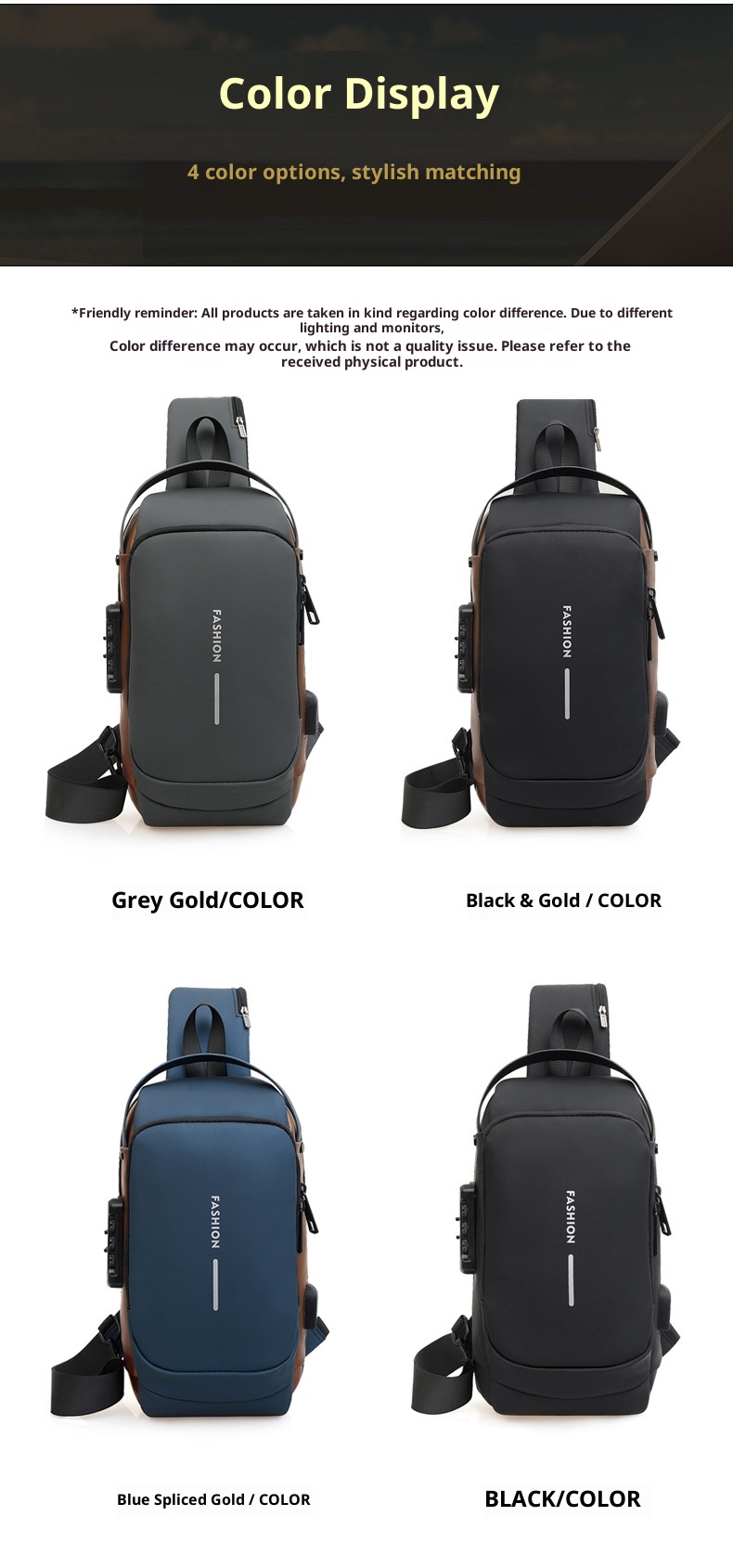 001 Erkek Göğüs Çantası, Şifreli Kilit, Hırsızlığa Karşı Dayanıklı Bisiklet, Günlük Açık Hava Koşu Seyahat Bel Çantası, Tek Omuz_voghion.com