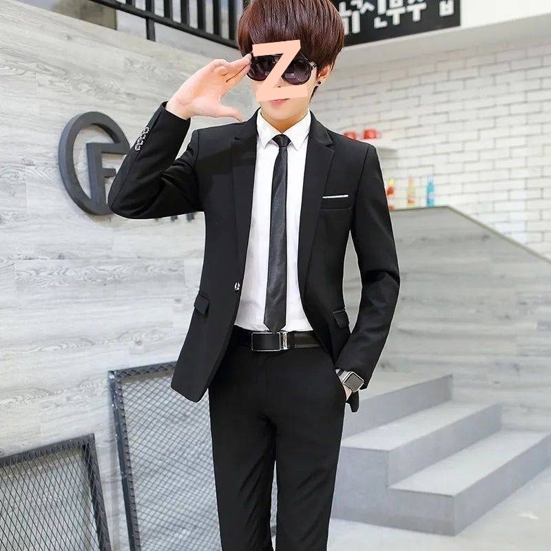 ragazzo ragazzo autunno inverno ispessito stile coreano uomo casual giacca cappotto giovane britannico slim fit sociale singolo due pezzi set_voghion.com