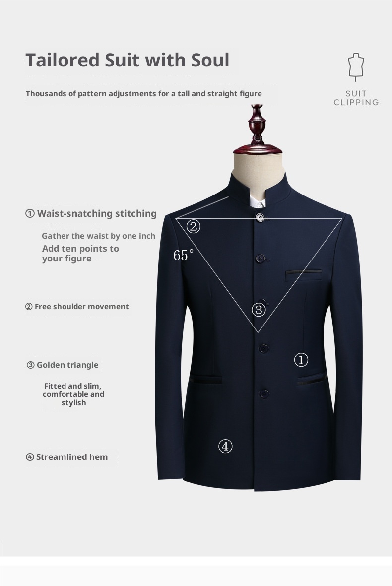 Ensemble de costume traditionnel pour garçon, tenue de cérémonie, col montant, coupe ajustée, style chinois, pour chorale, homme._voghion.com