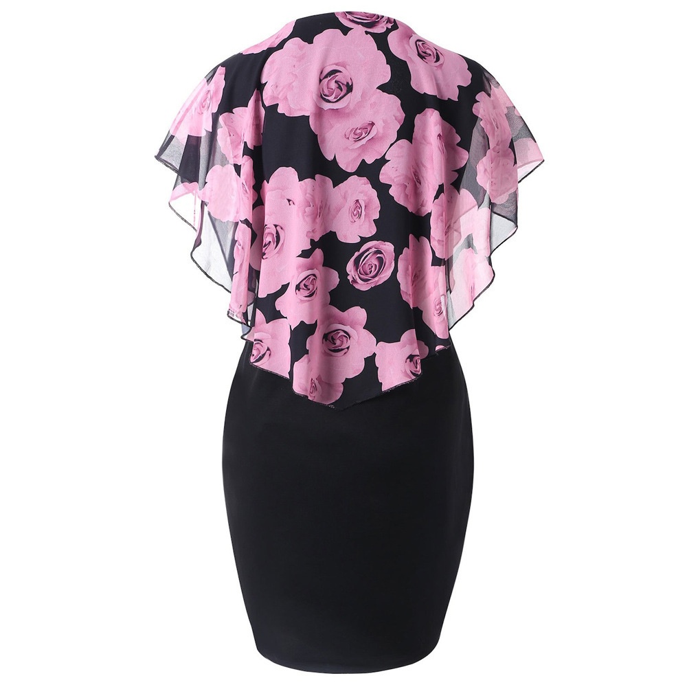 GraceChic Neues Rosenprint-Schalkleid für Damen, figurbetont, figurbetont, in Übergrößen_voghion.com