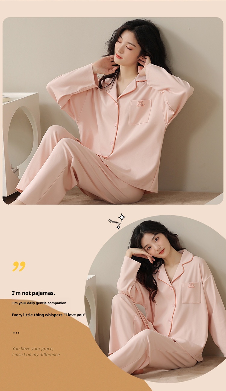 Pigiama da donna in tinta unita ChicShe in cotone autunno 2025, nuovo cardigan primaverile, manica lunga, stile celebrità di Internet, set da casa_voghion.com