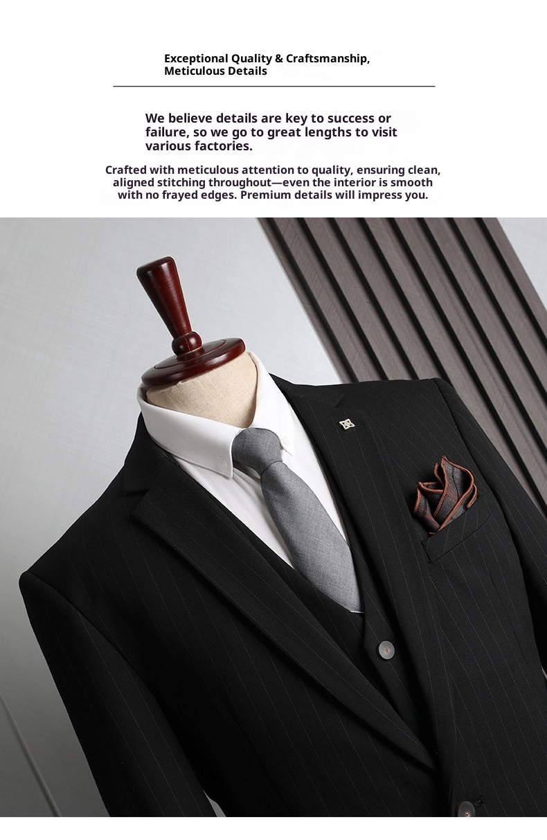 Traje de hombre con rayas grises, estilo coreano, corte ajustado, ideal para bodas, banquetes y eventos formales e informales._voghion.com