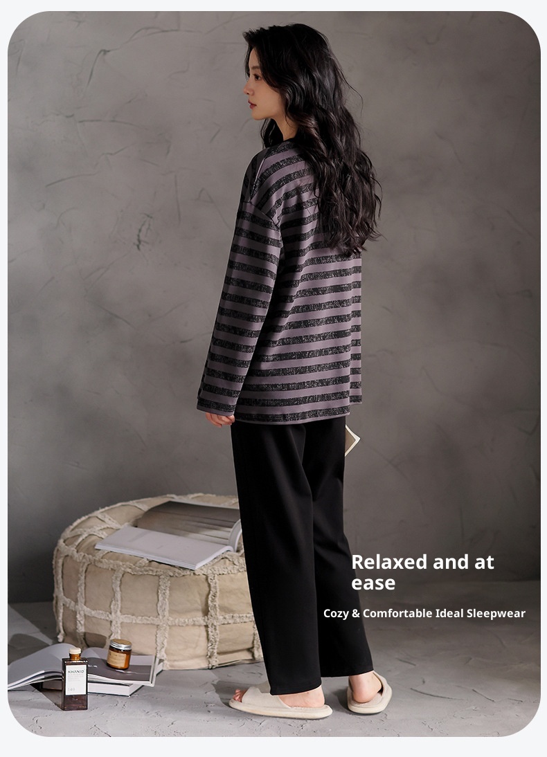 ChicShe Women's Cotton Long Sleeve Round Neck Pullover Simple Casual New Home Wear Set With Built-in Chest Pads For Spring And_voghion.com