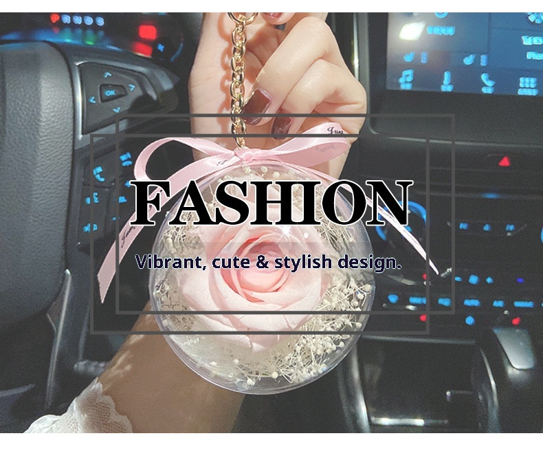 Portachiavi creativo con fiore eterno, in acrilico, con palla di rosa, regalo di festa per la moglie, decorazione per interni auto_voghion.com
