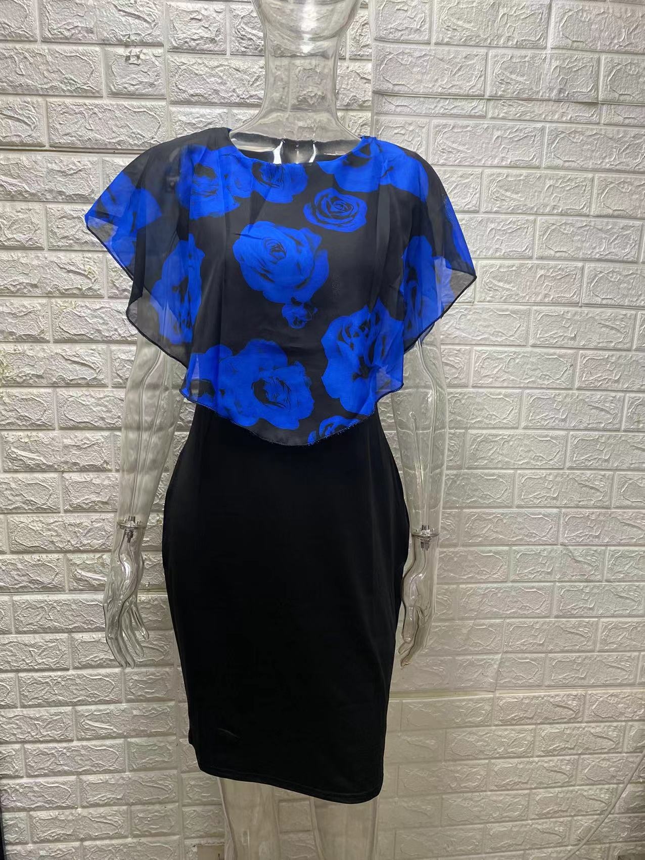 GraceChic Neues Rosenprint-Schalkleid für Damen, figurbetont, figurbetont, in Übergrößen_voghion.com