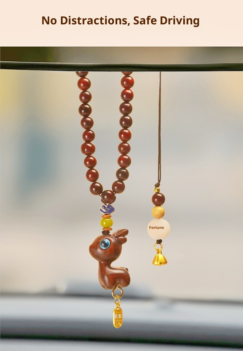 Ornamento "Buon viaggio" in legno di sandalo, cervo, specchietto retrovisore, grazioso ciondolo da appendere all'interno dell'auto, decorazione creativa_voghion.com