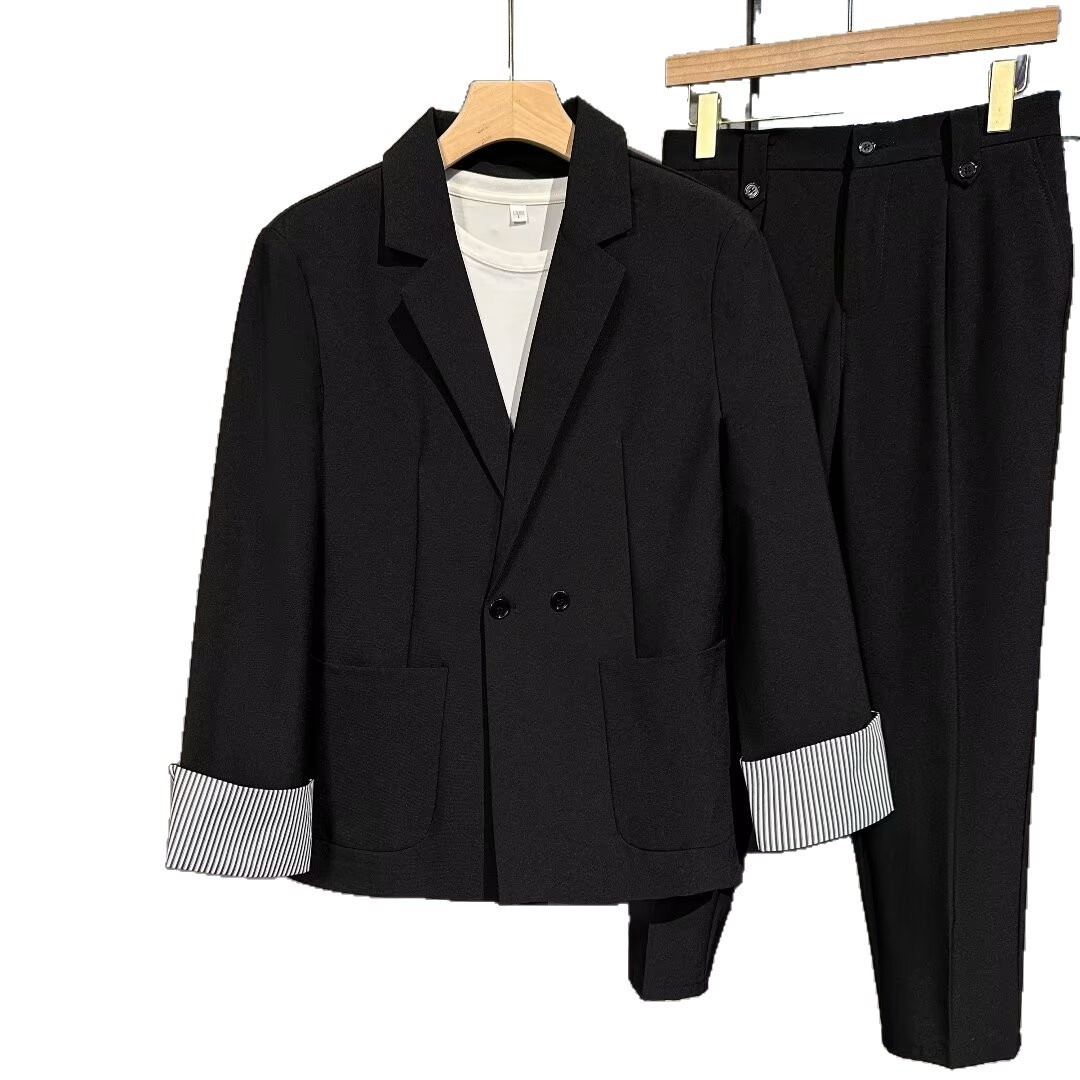 Vestito da uomo primavera autunno, abito casual chiaro e bello, top versatile in tinta unita, alla moda e ampio_voghion.com