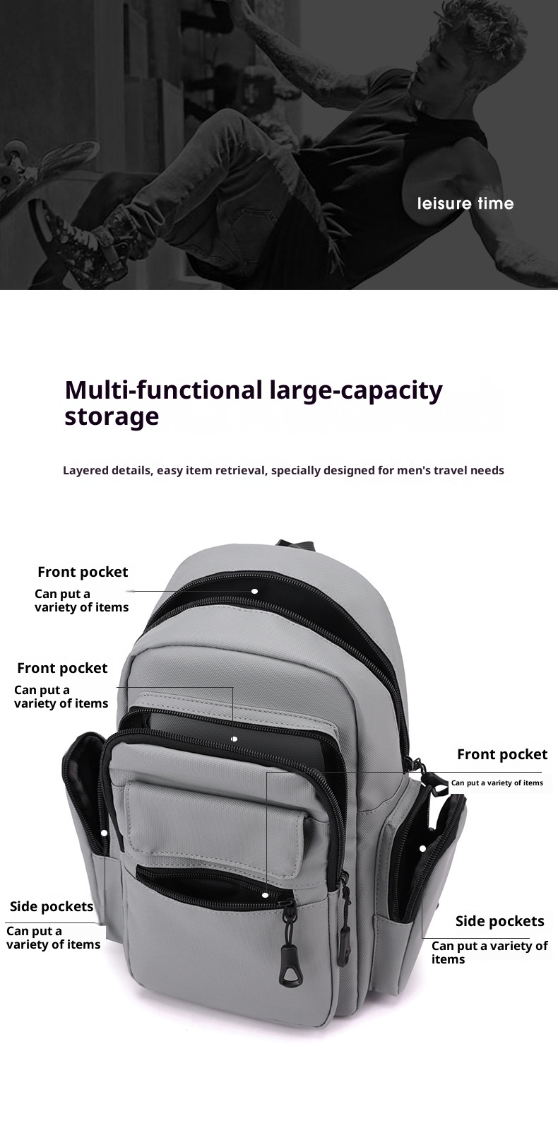 001 Nieuwe grote borsttas met grote capaciteit, modetrend, enkele schoudertas, zakelijke reistas voor heren, Oxford-stof rugzak_voghion.com