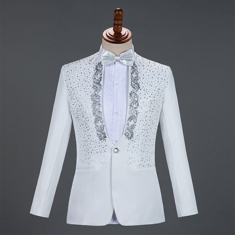 Costume da esibizione per uomo, adulto, con colletto alto e paillettes, cantante, presentatore, coro da palcoscenico, completo formale da uomo_voghion.com