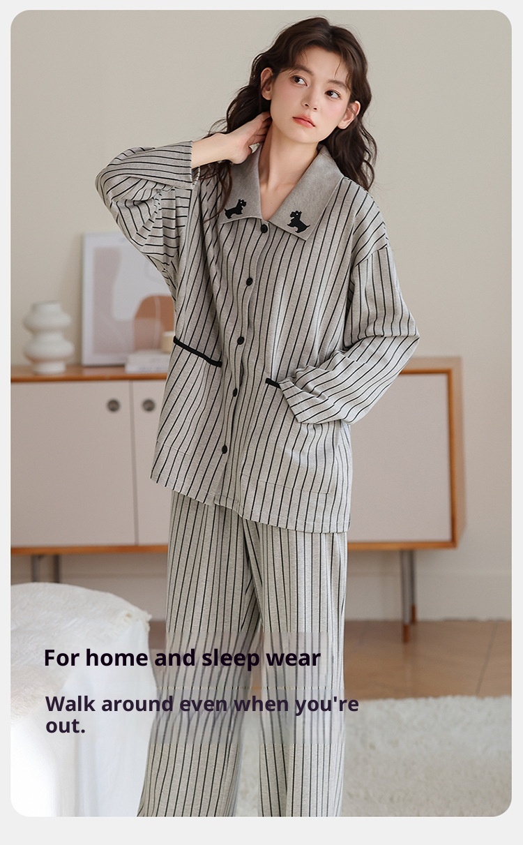 ChicShe 2025 New Cotton Pajamas For Women Spring And Autumn Long Sleeve Loose Striped Set Ladies Homewear Wearable Cartoon_voghion.com