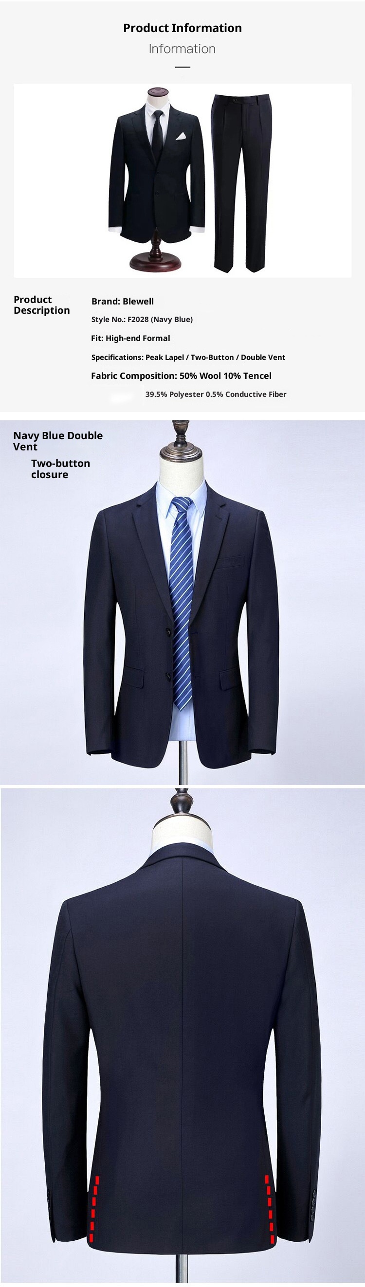 Costume d'affaires formel en laine pour jeune homme de grande taille, manches longues et double fente, idéal pour un mariage (collection 2028)._voghion.com