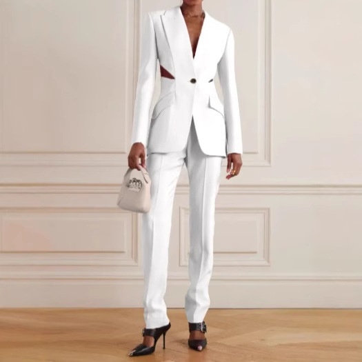 GraceChic GraceChic 2025 Autumn New Fashion High-End Two-Piece Set For Women V-Neck Hollow Out Blazer Wide-Leg Pants Suit Women's Clothing_voghion.com