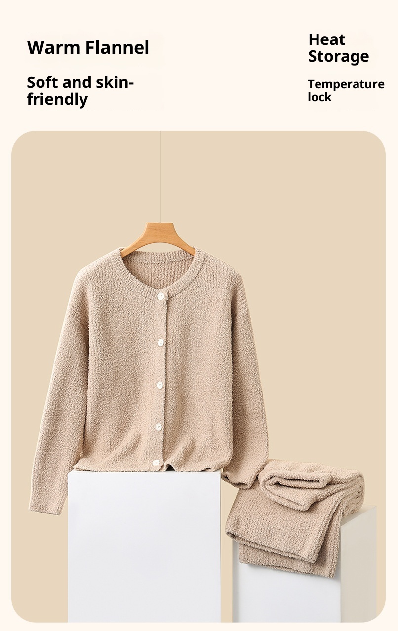 ChicShe New Soft Fluffy Half-Fleece Pajamas Women, Autumn And Winter Korean Style Elegant Camisole Three-Piece Set, Suitable For_voghion.com