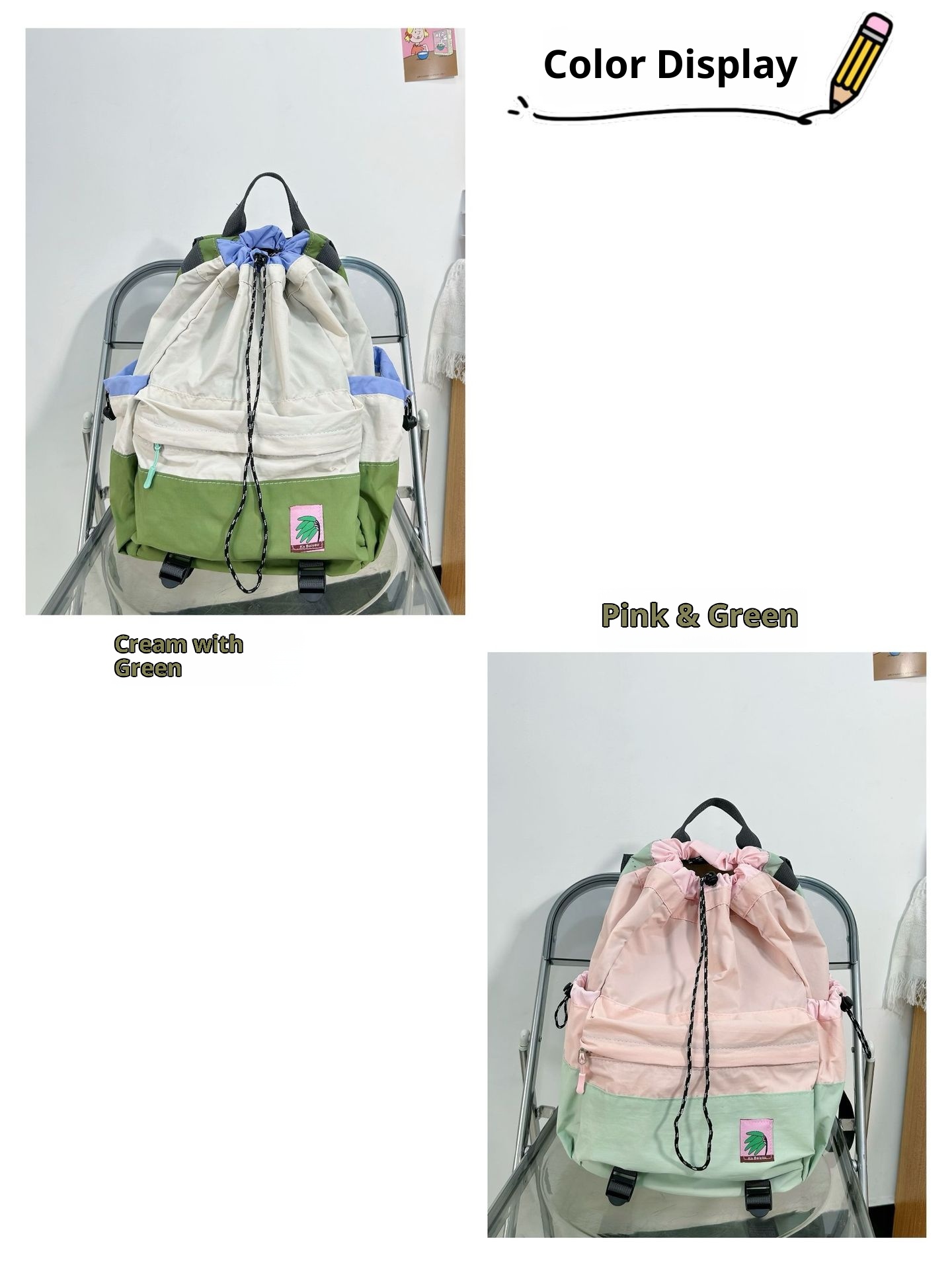 ActiveGo Lightweight Casual Travel Men's Drawstring Bag Women's Outdoor Sports Hiking Large Capacity Pleated Backpack_voghion.com