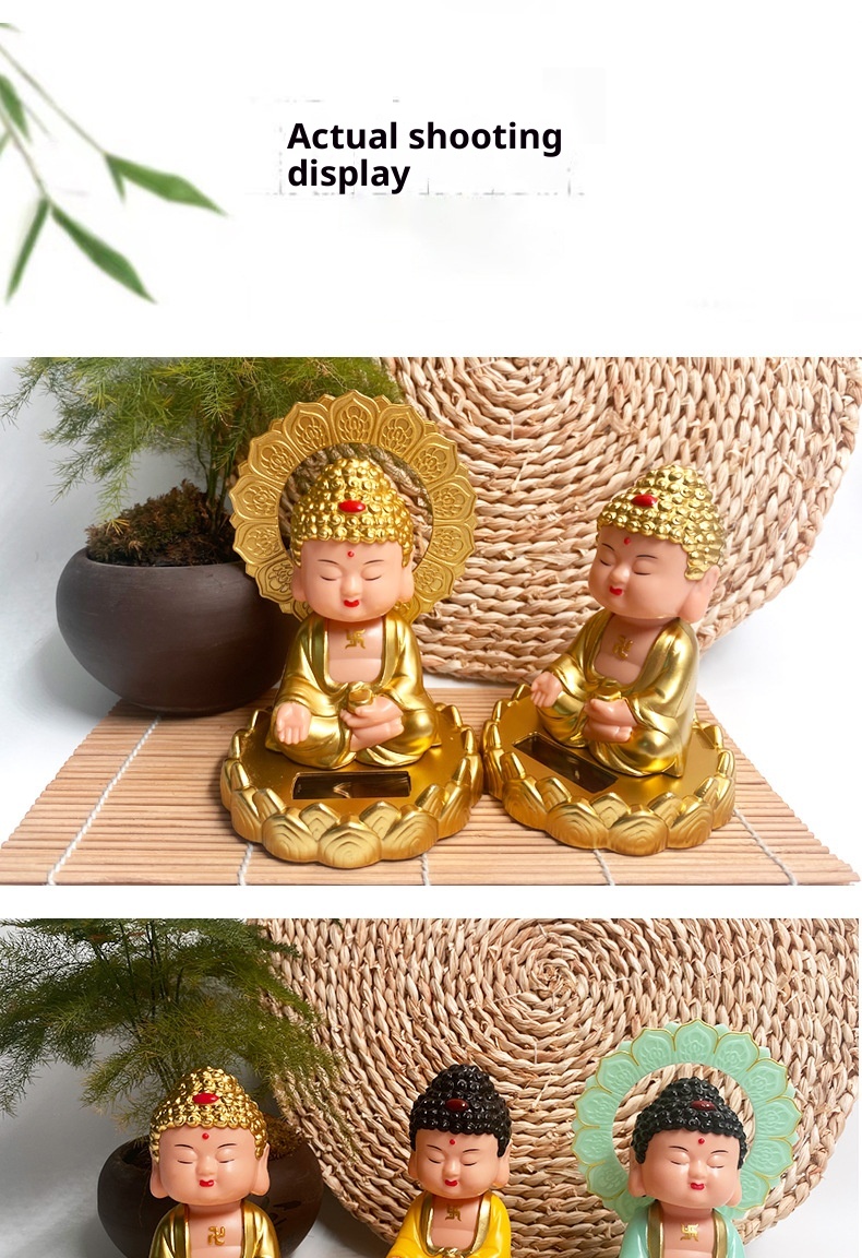Solarbetriebene Nickleuchte, Tathagata-Ornament, Auto-Innenausstattung, Nationaler Trend, Figur des schwingenden Buddha, Grenzüberschreitend_voghion.com