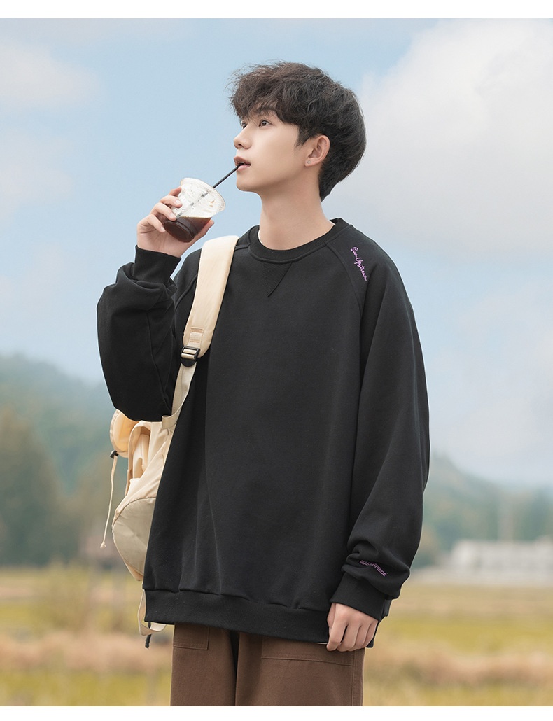 boy Boy Boy Heavyweight 400G Spliced Raglan Sleeve Crew Neck Sweatshirt Men Spring New American Style Letter Embroidery Casual_voghion.com