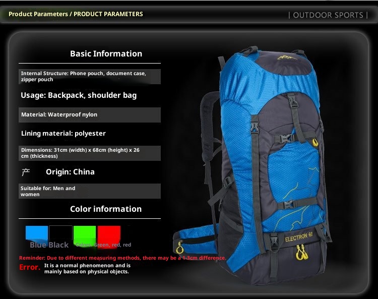 Sac à dos ActiveGo Outdoor Mountaineering pour hommes et femmes, grande capacité, léger et imperméable, idéal pour la randonnée et les voyages._voghion.com