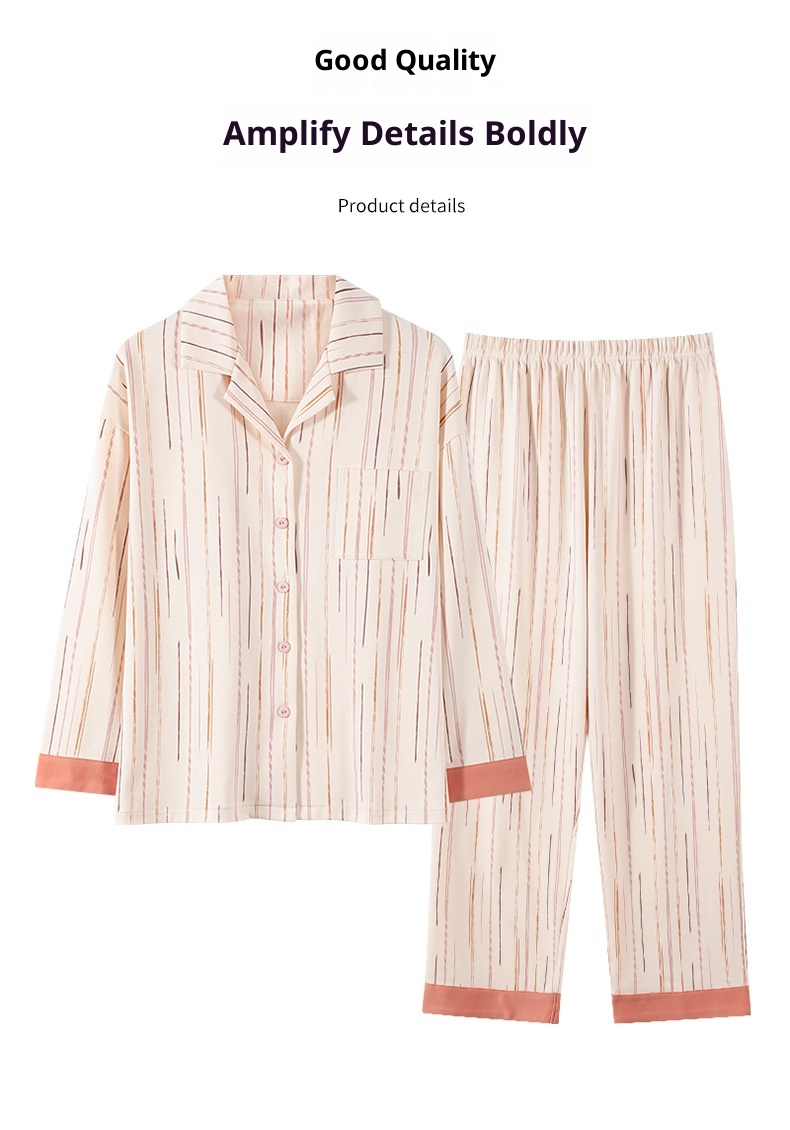 ChicShe Women's Cotton Pajamas With Chest Pads, Autumn New Sleeve Long Pants Cardigan Set, Suitable For Outdoor Wear, Casual_voghion.com