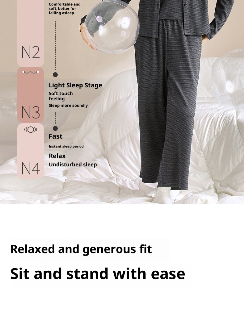 ChicShe Round Shell Three-Piece Pajamas For Women, Spring And Autumn, Pure Cotton, Long Sleeve, Camisole With Chest Pad,_voghion.com