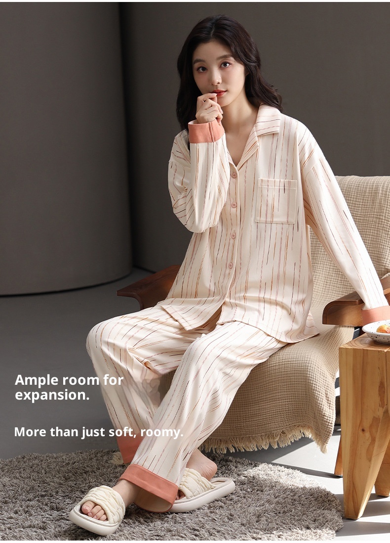 ChicShe Women's Cotton Pajamas With Chest Pads, Autumn New Sleeve Long Pants Cardigan Set, Suitable For Outdoor Wear, Casual_voghion.com