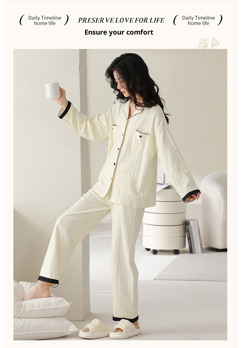 Pigiama da donna in puro cotone con motivo pied de poule ChicShe, primavera-estate, nuovo cardigan con colletto rovesciato e maniche lunghe_voghion.com