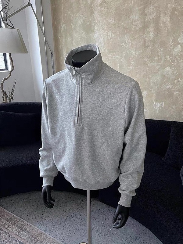 Boy Boy Boy Sweatshirt im amerikanischen Stil mit halbem Reißverschluss und Stehkragen für Herren, Frühling und Herbst, Trendmarke, schweres Material, lockere Passform_voghion.com