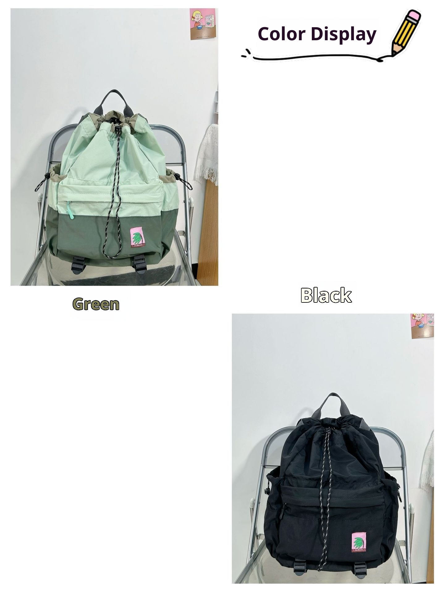 ActiveGo Lightweight Casual Travel Men's Drawstring Bag Women's Outdoor Sports Hiking Large Capacity Pleated Backpack_voghion.com