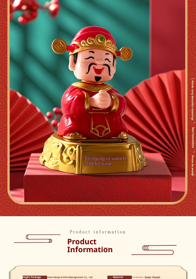 Solar Nodding God Of Wealth Festive Chinese Style Wealth-Attracting Ornament Opening Gift Car Interior Decoration Item_voghion.com