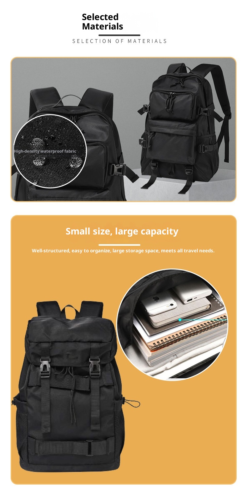 ActiveGo Large Capacity Lightweight Outdoor Hiking For College Students Men's Travel Backpack Black Waterproof Portable Cycling_voghion.com