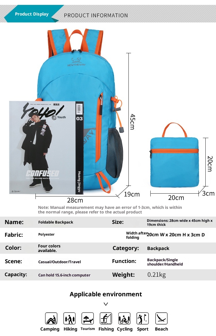 ActiveGo Cross-border Lihtweiht Foldin Hikin Lare Capacity Outdoor Travel Backpack Water-resistant Portable Sports School_voghion.com