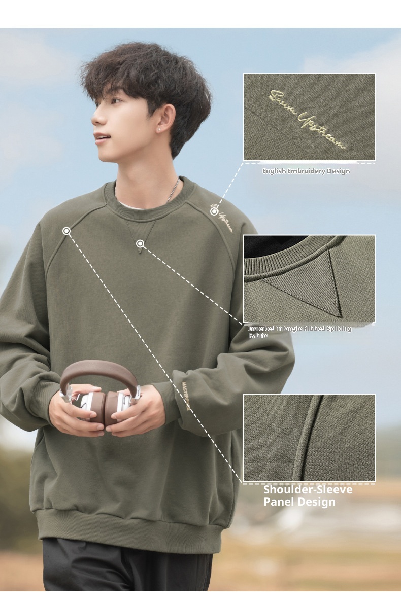 boy Boy Boy Heavyweight 400G Spliced Raglan Sleeve Crew Neck Sweatshirt Men Spring New American Style Letter Embroidery Casual_voghion.com