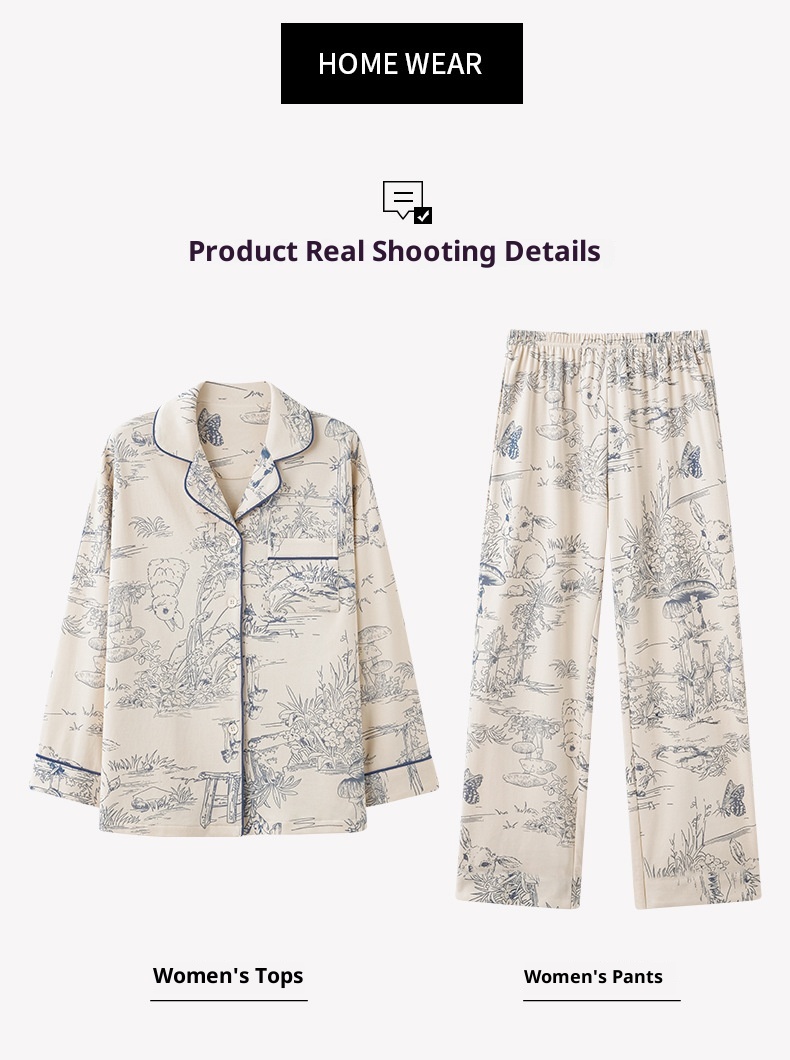 ChicShe Nuovo Pigiama in Cotone da Donna, Cardigan con Colletto Risvoltato Autunnale, Design Stampato Dolce e Carino, Adatto per Capispalla,_voghion.com