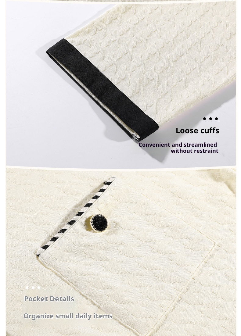 Pigiama da donna in puro cotone con motivo pied de poule ChicShe, primavera-estate, nuovo cardigan con colletto rovesciato e maniche lunghe_voghion.com