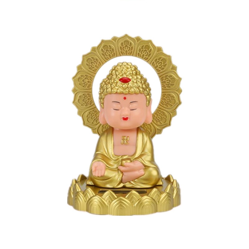 Solarbetriebene Nickleuchte, Tathagata-Ornament, Auto-Innenausstattung, Nationaler Trend, Figur des schwingenden Buddha, Grenzüberschreitend_voghion.com