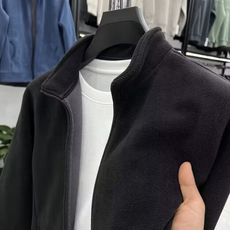 boy Boy Aoli Velv Sweatshirt Men Stand Collar Zipper Cardigan Autumn Winter Men's Thickened Warm Polar Fleece Solid Color_voghion.com