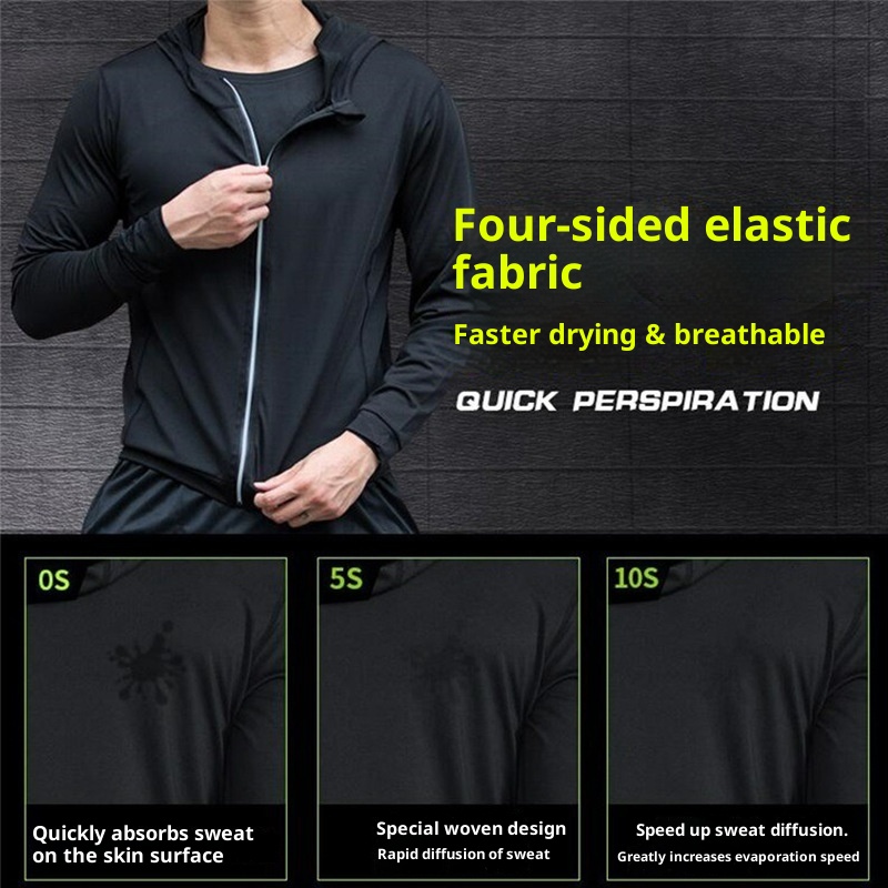 boy Boy Quick-Dry Breathable High Elastic Hoodie Windproof Thin Sweatshirt Autumn Winter Men's Sports Tight-Fitting Jacket_voghion.com