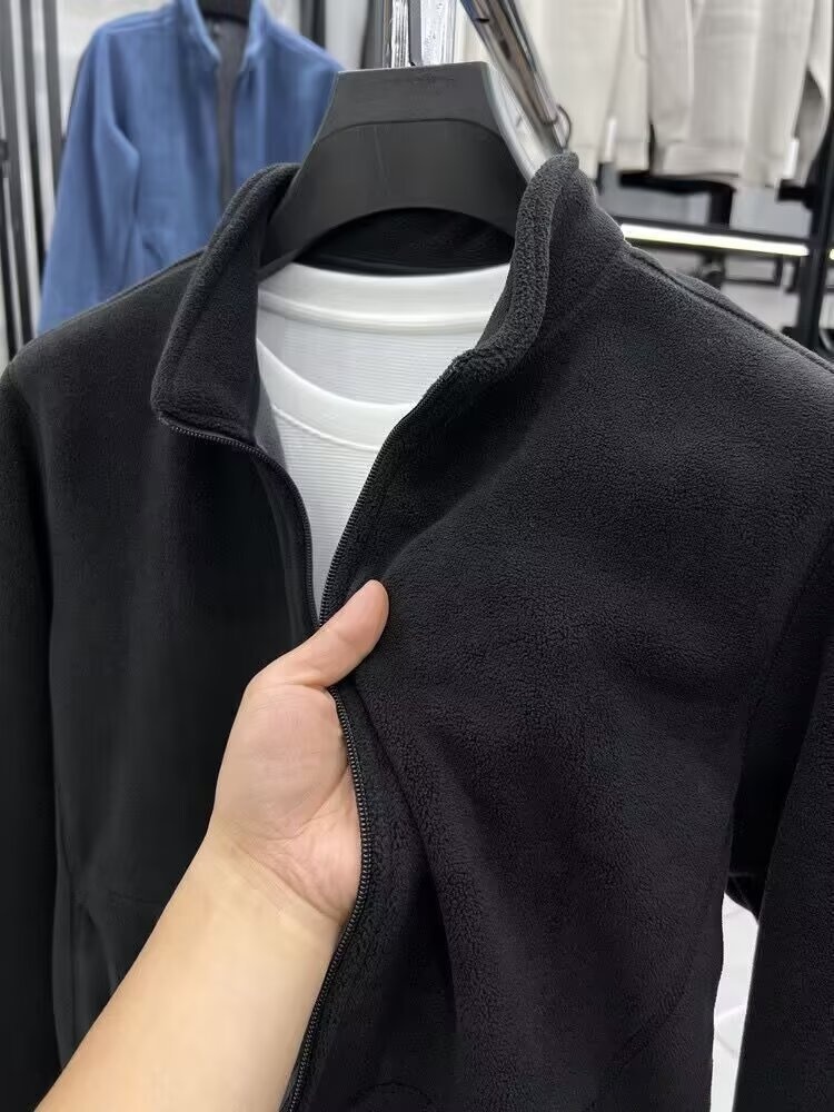 boy Boy Aoli Velv Sweatshirt Men Stand Collar Zipper Cardigan Autumn Winter Men's Thickened Warm Polar Fleece Solid Color_voghion.com