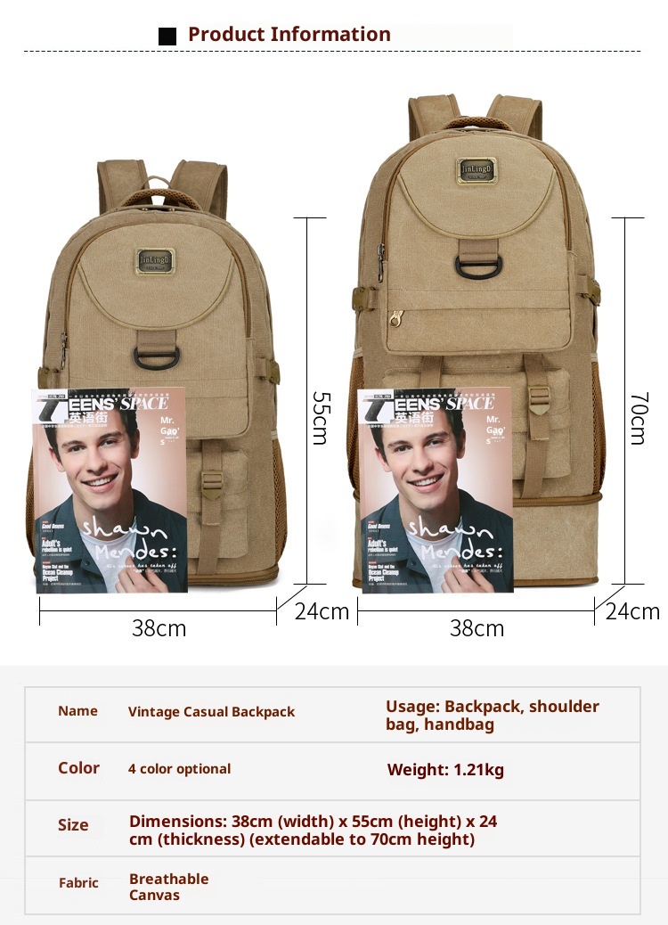 ActiveGo New Large Capacity Backpack Thickened Canvas Luggage Men And Women Mountaineering Lightweight Travel Working Outdoor Bag_voghion.com