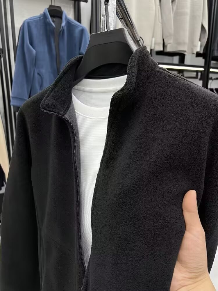 boy Boy Aoli Velv Sweatshirt Men Stand Collar Zipper Cardigan Autumn Winter Men's Thickened Warm Polar Fleece Solid Color_voghion.com