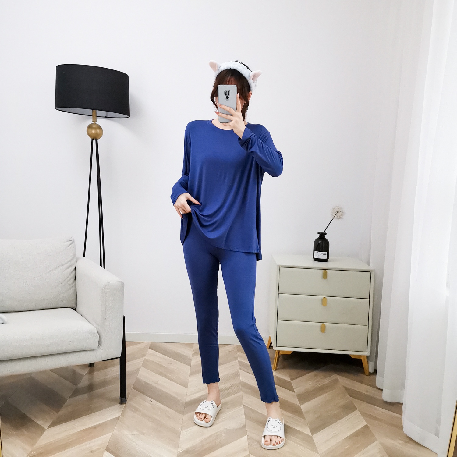 ChicShe Damen-Pyjama Herbst Langarm Locker Modal Koreanischer Stil Plus Size Winter Homewear Set Sommer Stillen Umstandsmode_voghion.com