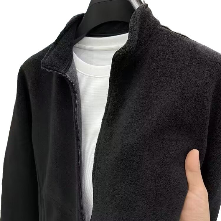 boy Boy Aoli Velv Sweatshirt Men Stand Collar Zipper Cardigan Autumn Winter Men's Thickened Warm Polar Fleece Solid Color_voghion.com