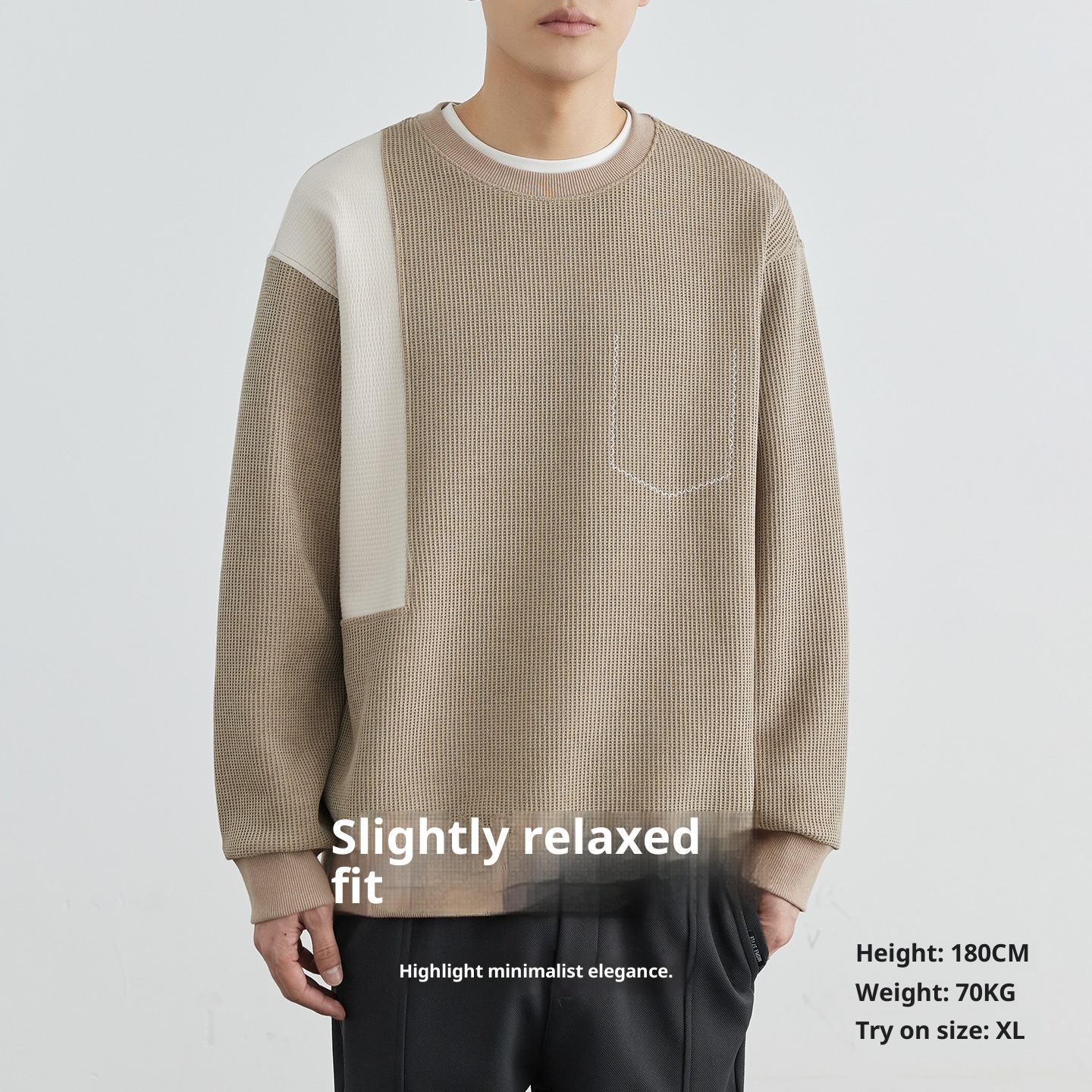 boy Boy Fleece-Lined Thickened High-End Patchwork Crew Neck Men's Sweatshirt 2025 Spring And Autumn New Loose Pullover Top_voghion.com